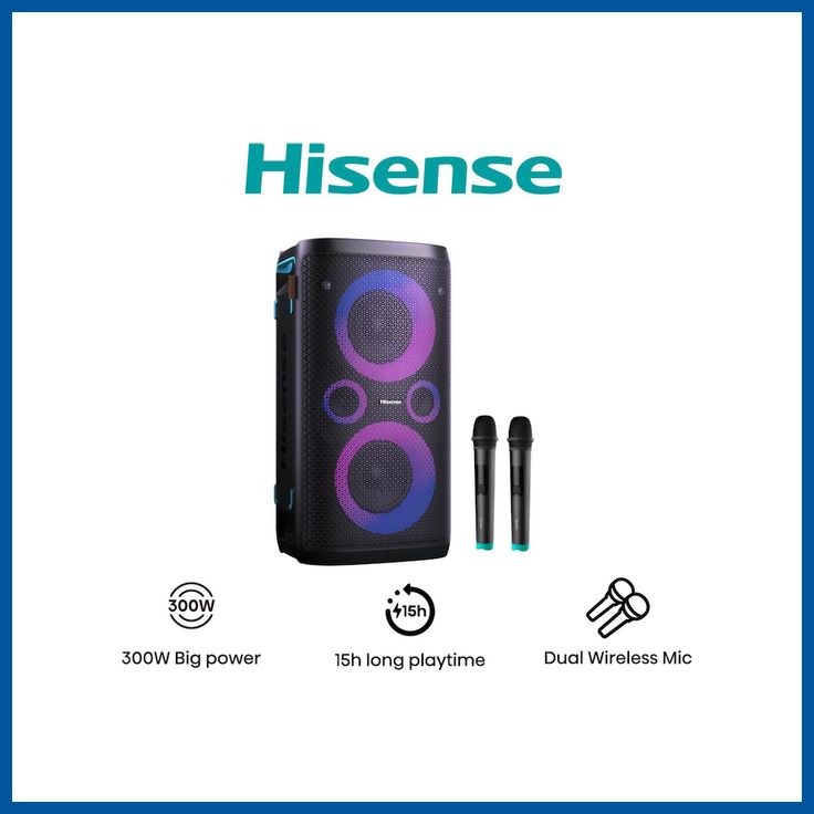 Hisense Party Rocker – Powerful Bluetooth Speaker with Deep Bass, LED Party Lights & Long Battery Life